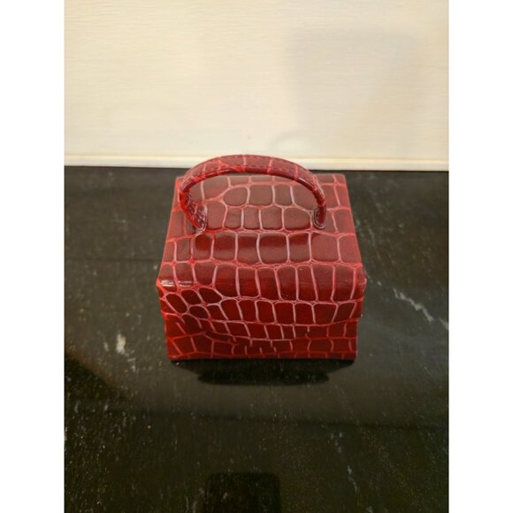 Vintage bag  Jewelry Box With Mirror Red Crocodile Pattern Faux Leather travel p - Picture 2 of 10